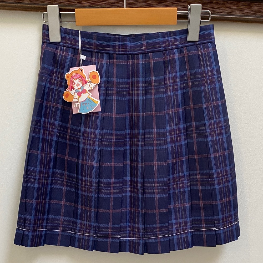 NWT Encore Jeans Navy and Pink Plaid Mini Skirt